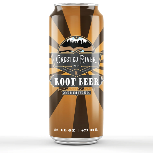Crested River Homegrown Sodas Root Beer 16 oz cans (4-Pack Special) 10 mg D9 & 10 mg CBD per can (4 Servings per can)