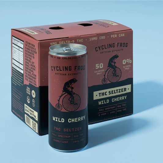 Cycling Frog Wild Cherry THC Seltzer, 6pk - 12 oz cans 5mg D9 & 10 mg CBD per can