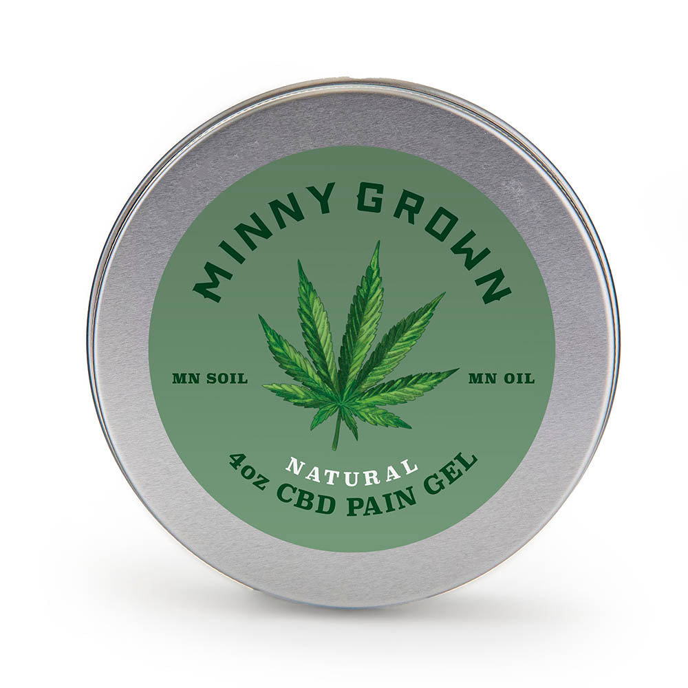 Minny Grown CBD All Natural Pain Gel in 4- ounce tin jar