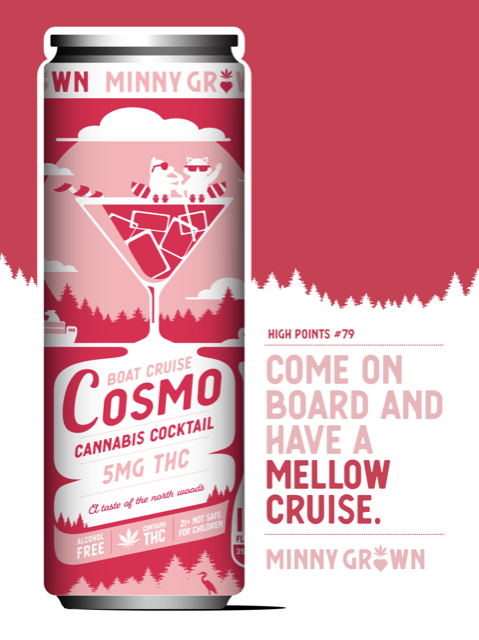 Minny Grown THC Cocktail – Boat Cruise Cosmo 4 pack 5mg THC per can Alcohol Free. Only THC